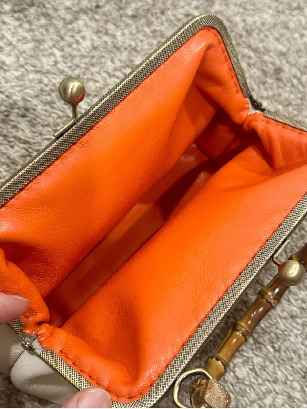 Handsewn Genuine Pebble Leather, Retro Style Kisslock & Bamboo Handle Bag Set
